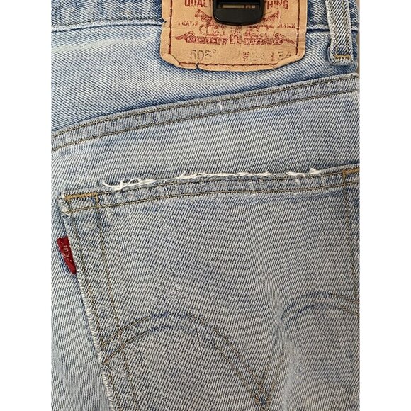 Levi's 505 Jeans 34x31 Men's Regular Fit Straight Leg Light Wash Red Tab Fraying - Picture 7 of 12